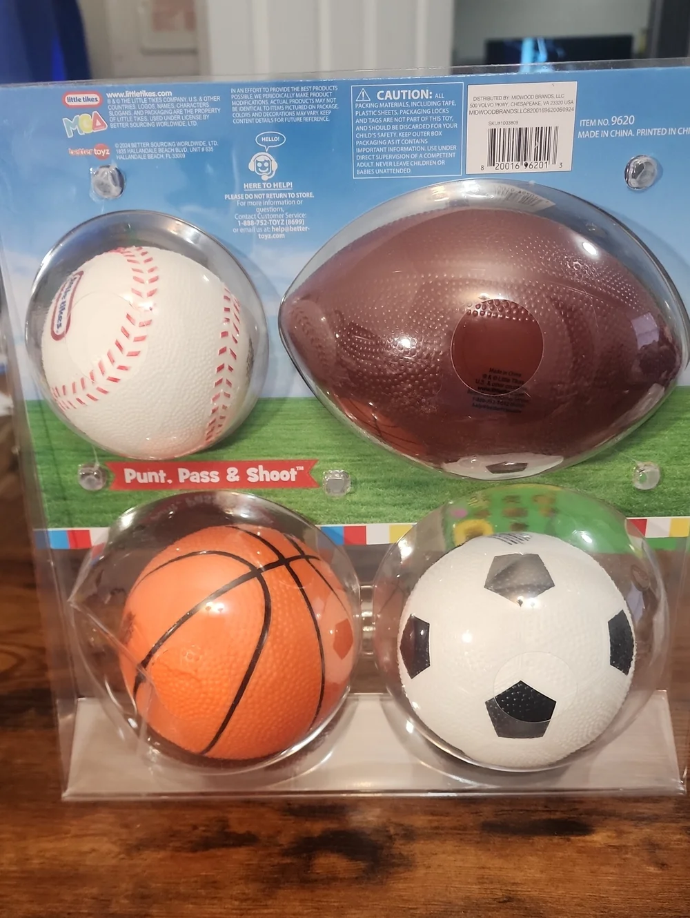 Little Tikes Punt, Pass & Shoot Kids Sports Ball Set - Brown/White/Black/Orange